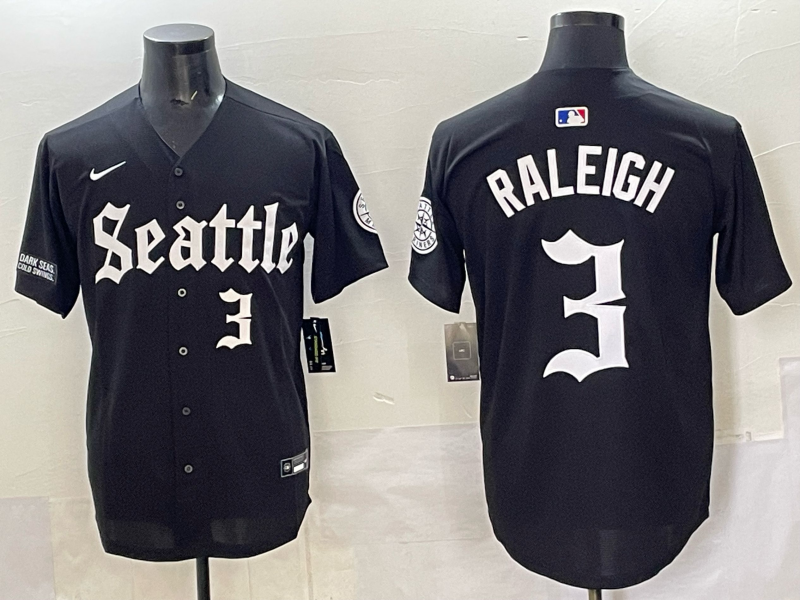 Men Seattle Mariners #3 Raleigh black MLB 2025 Nike jersey 003->seattle mariners->MLB Jersey